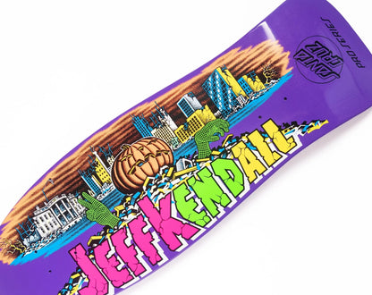 Colorful candy bar wrapper with 'Jeffkendall' branding and a cityscape design.