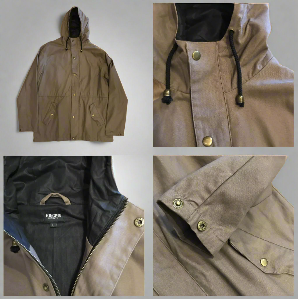 Kingpin Skate Supply Utility Jacket Olive Heavy Cotton Drill Zip Up Button Hood