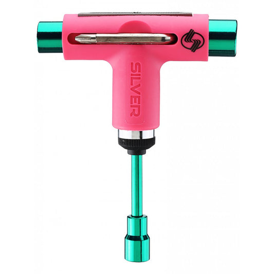 Silver Trucks Skate Tool Neon Pink Green Ratchet Complete Skateboard T-Tool