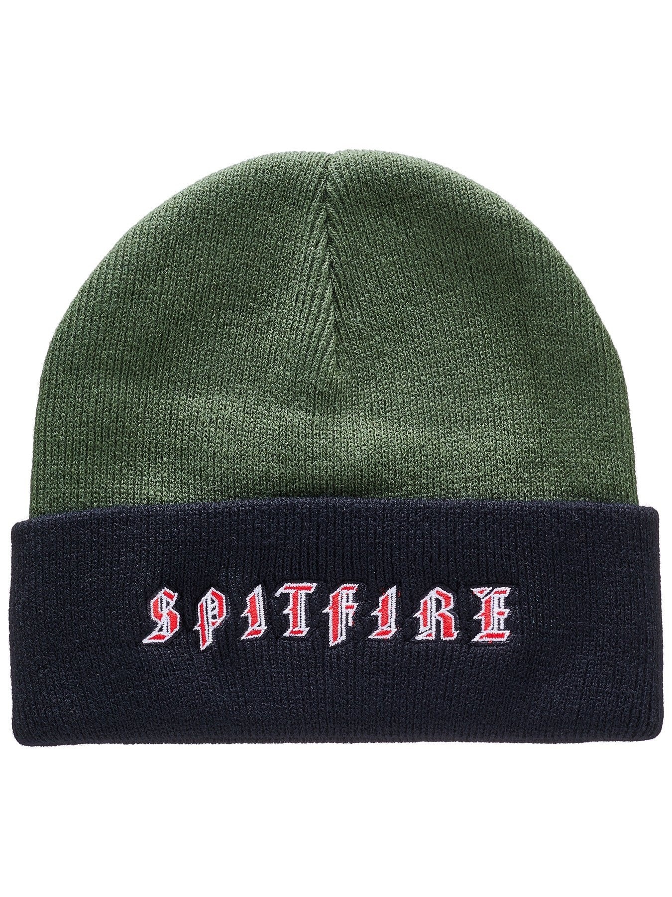Spitfire Wheels Beanie Old E Cuff Dark Green Black Bi-Fold Skateboard Headwear