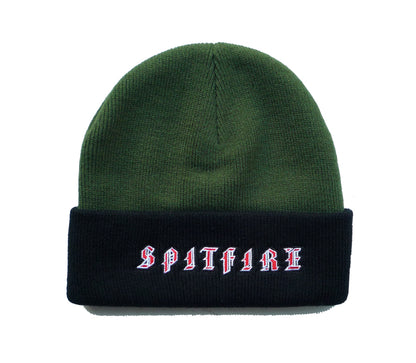Spitfire Wheels Beanie Old E Cuff Dark Green Black Bi-Fold Skateboard Headwear