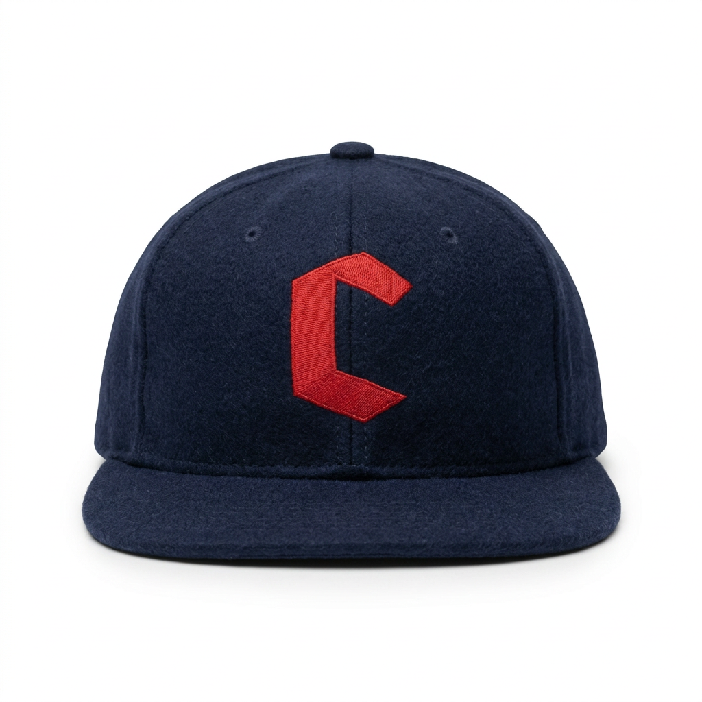 Straight-on front view of the navy and red Crown cap