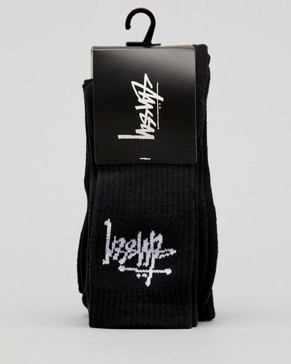 Stussy Socks Graffiti Black Crew 3 Pack Osfm