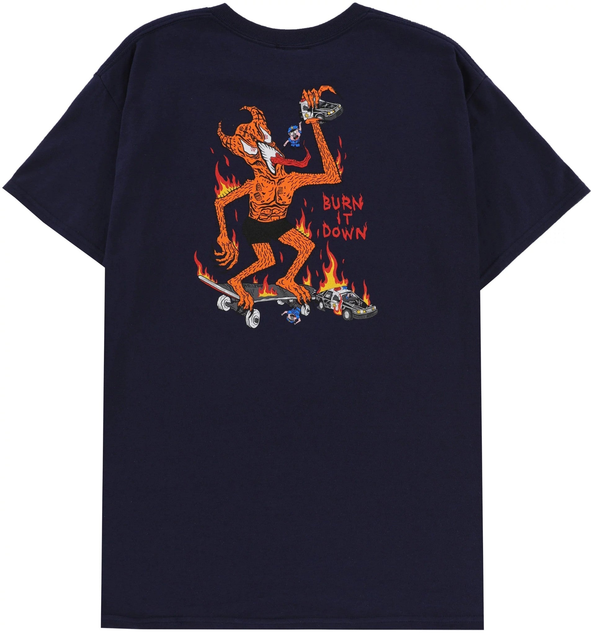 Thrasher Tee Neckface Burn It Down Navy Premium Skateboard Magazine T Shirt