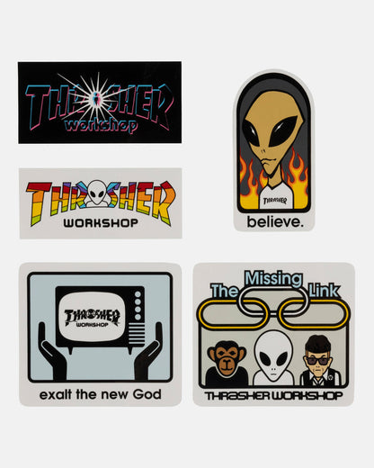 Thrasher Stickers X Aws Alien Workshop 5 Pack Assorted Skateboard Decal Sticker