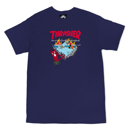 Thrasher Tee Neckface 500 Navy Premium Skateboard Magazine T Shirt