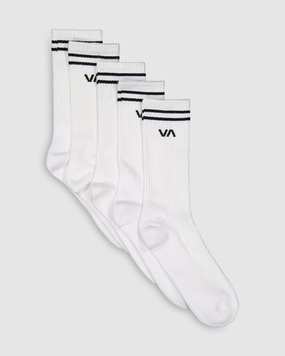 RVCA Socks 5 Pack Union III Crew White Size 7-11 Skateboard Sox