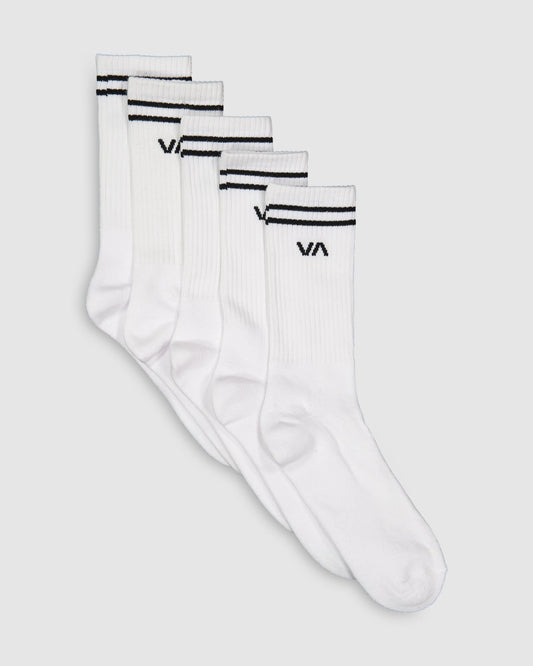 RVCA Socks 5 Pack Union III Crew White Size 7-11