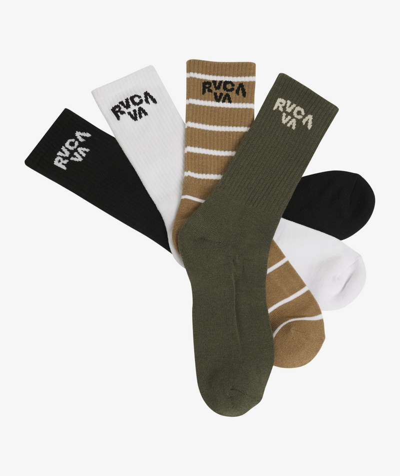 Rvca Socks 5 Pack Union Crew Seasonal Multi Size 7 11 Skateboard Sox