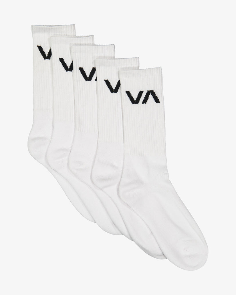 RVCA Socks 5 Pack Sport Crew White Size 7-11 Skateboard Sox