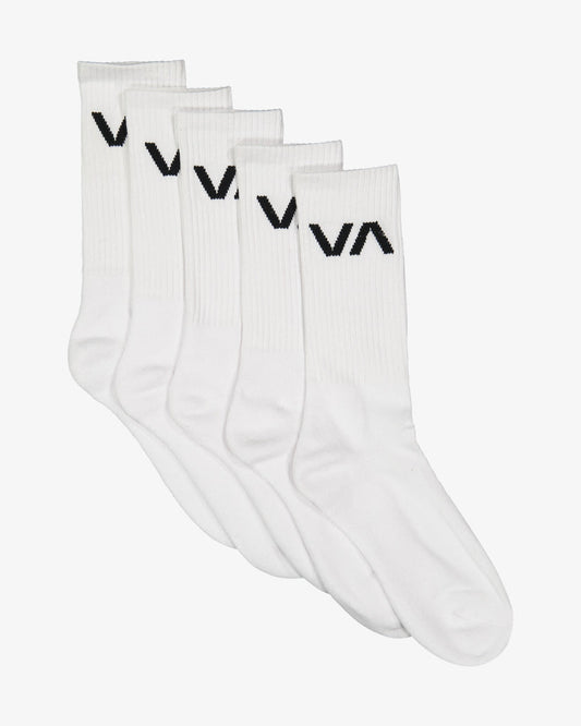 RVCA Socks 5 Pack Sport Crew White Size 7-11 Skateboard Sox
