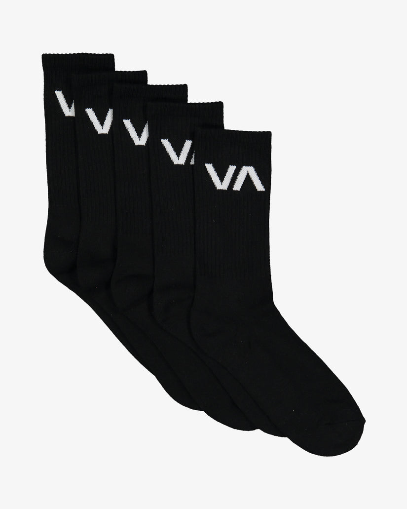 Rvca Socks 5 Pack Sport Crew Black Size 7 11 Skateboard Sox