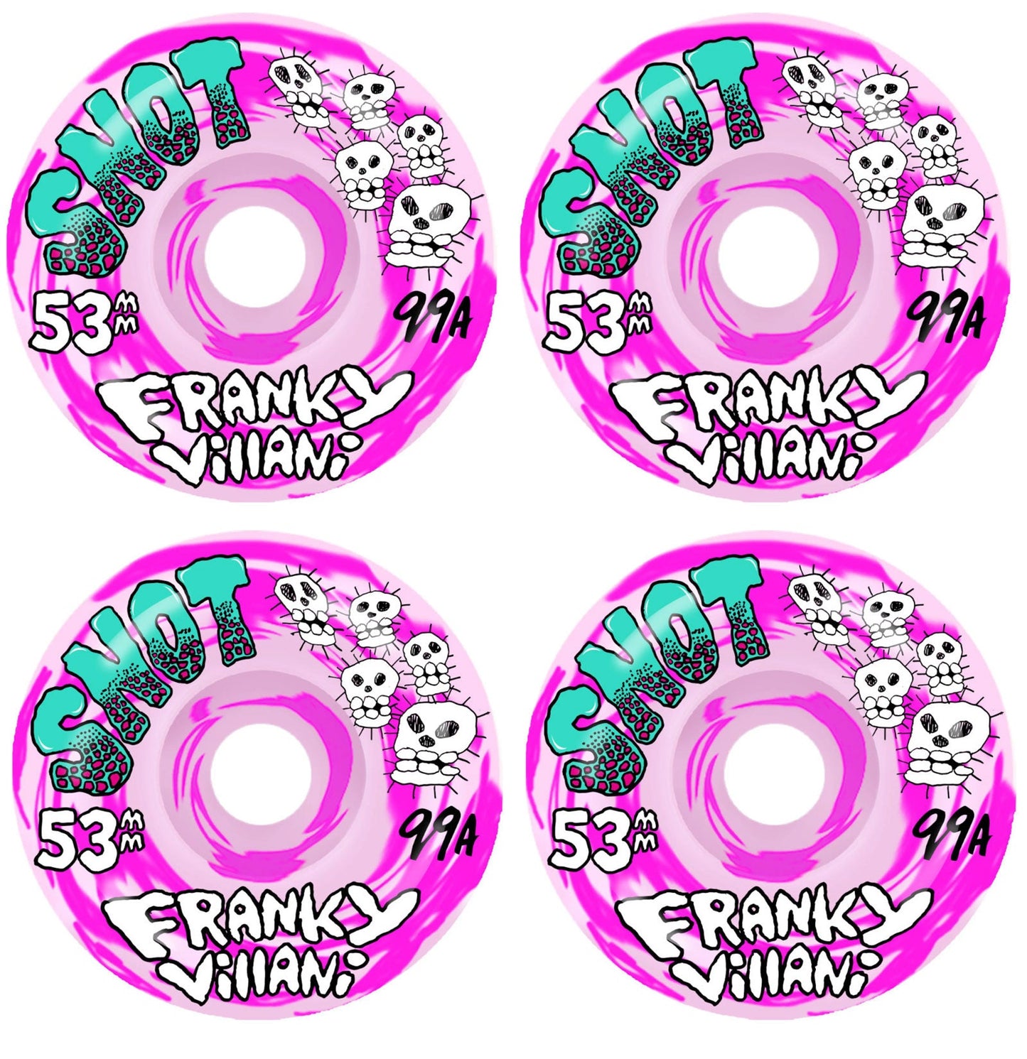 Snot Wheels Franky Villani Skulls PINK SWIRL 53mm 99a