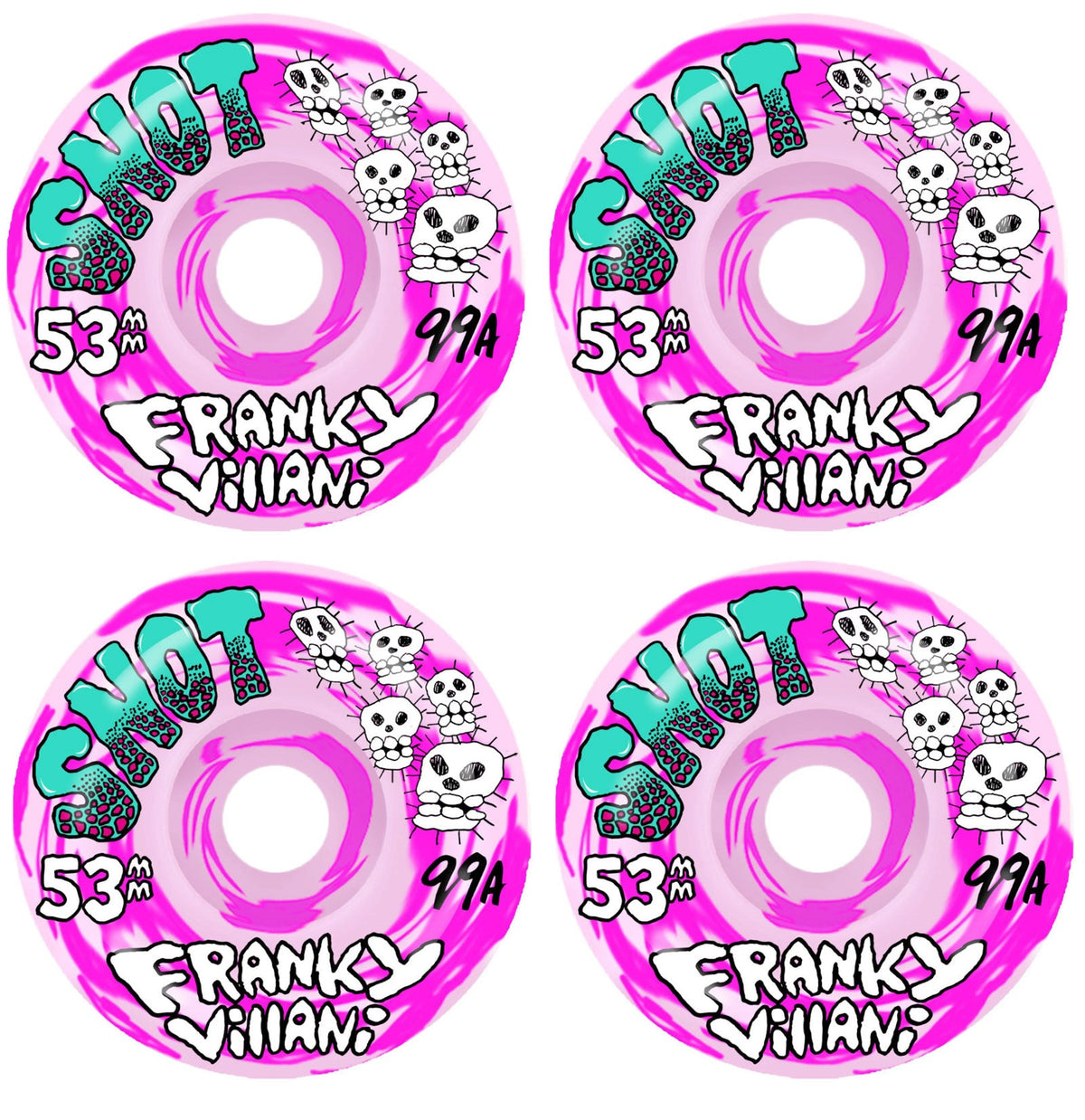 Snot Wheels Franky Villani Skulls Pink Swirl 53Mm 99A