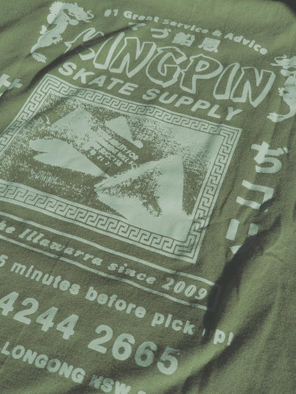 Kingpin Skate Supply Tee Fortune Army Green New Skateboard T-Shirt
