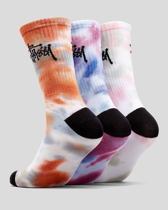 Stussy Socks Graffiti Crew Tie Dye 3 Pack Size Osfm Skateboard Sox