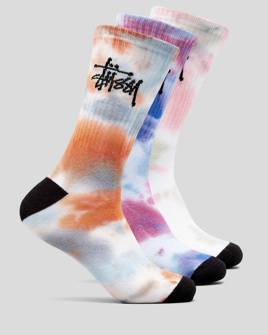 Stussy Socks Graffiti Crew TIE DYE 3 Pack Size OSFM Skateboard Sox