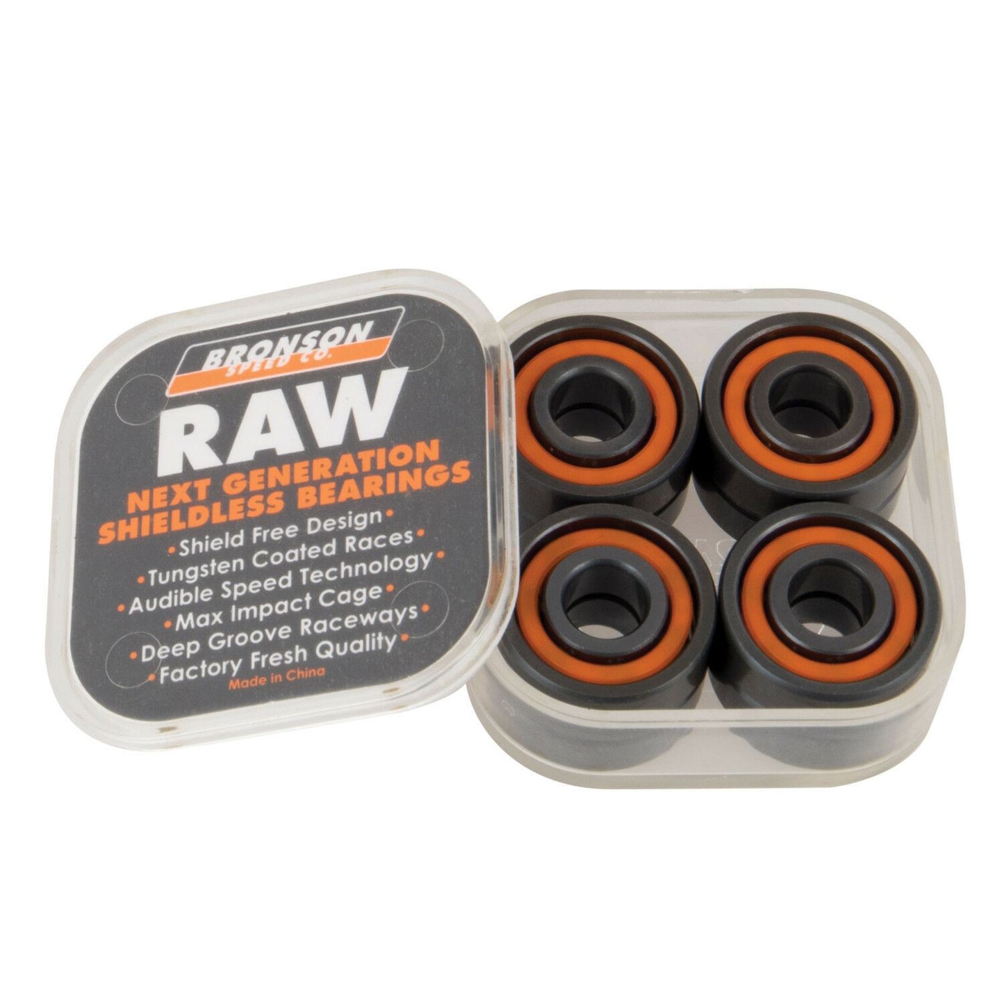 Bronson Bearings Raw 8 Pack Next Gen Shieldless Skateboard Bearings