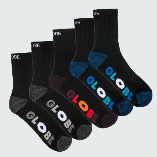 Globe Socks 5 Pack Multi Stripe Crew Black SIZE 2-8 Boys Youth Skateboard Sox