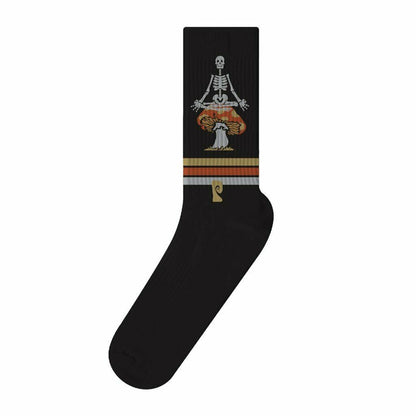 Psockadelic Socks Mushroom Meditation Black Crew OSFM Skateboard Sox