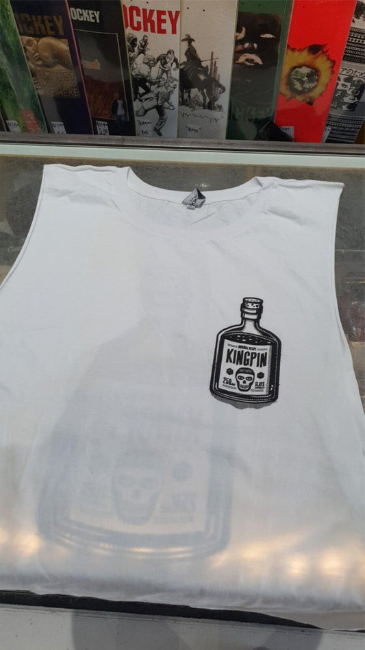 Kingpin Skate Supply Sleeveless Tee Bottle OG Recipe White Skateboard T-Shirt