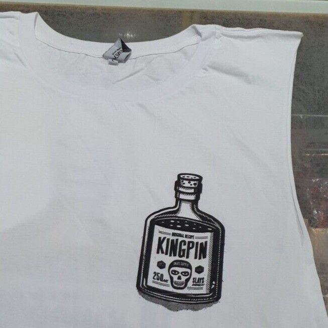 Kingpin Skate Supply Sleeveless Tee Bottle OG Recipe White Skateboard T-Shirt