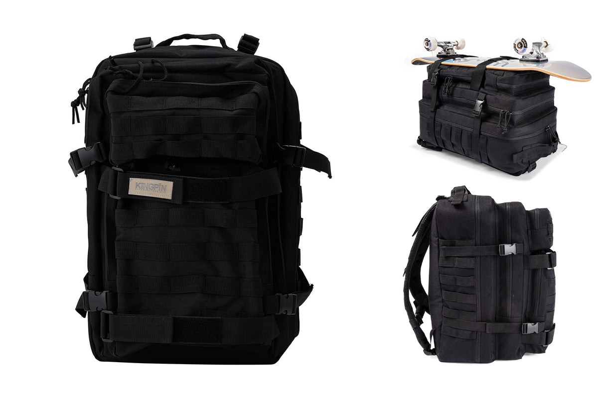 Kingpin Skate Supply Backpack Skateboard Straps Black Black Travel School Bag