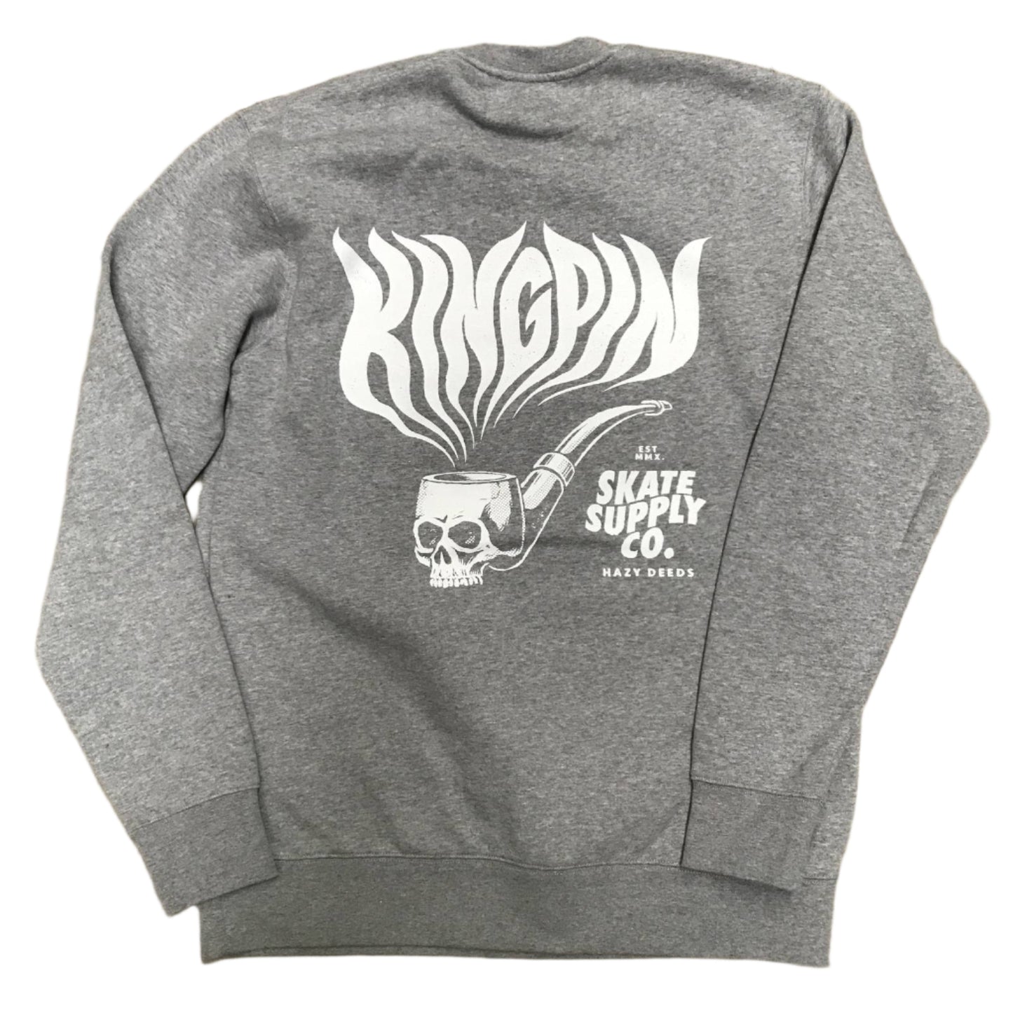 Kingpin Skate Supply Crew Hazy Deeds Heather Grey Skateboard Sweater Pullover