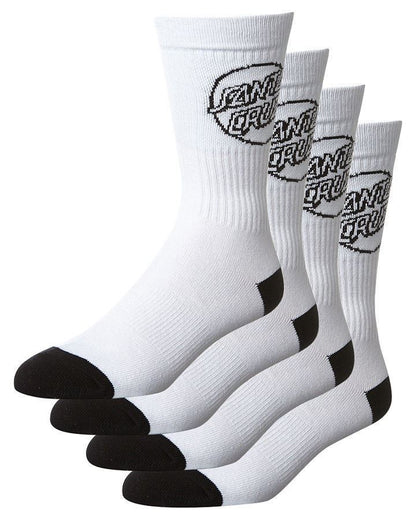 Santa Cruz Socks 4 Pack Mono White Crew Size 7-11 New Mens Skateboard Sox