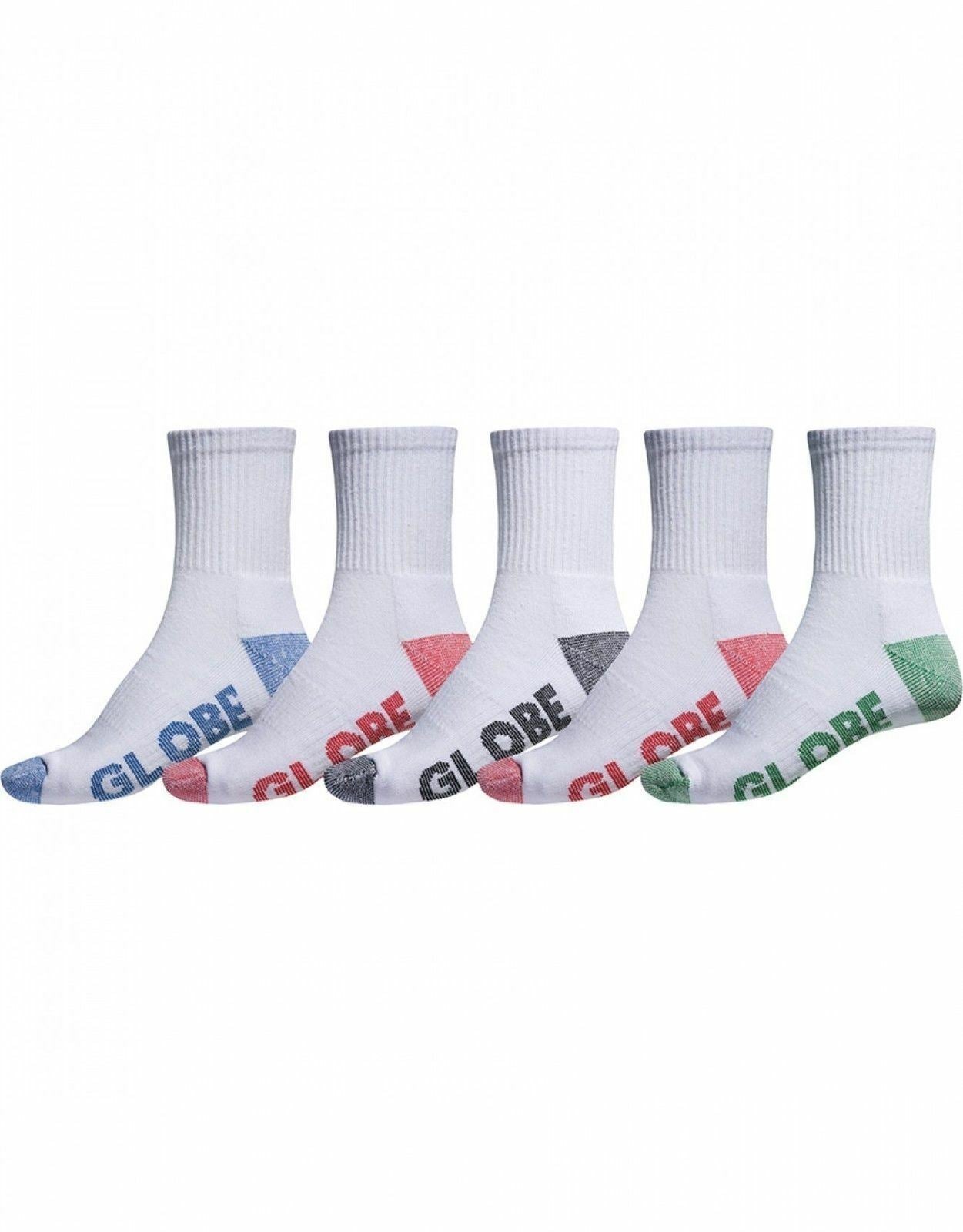 Globe Socks 5 Pack Marle Crew Asst Size 7-11 New Skateboard Sox