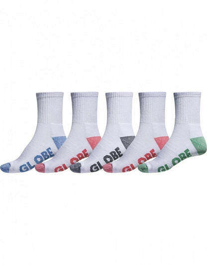 Globe Socks 5 Pack Marle Crew Asst Size 7-11 New Skateboard Sox