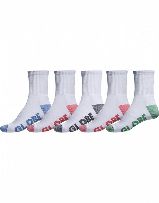 Globe Socks 5 Pack Marle Crew Asst Size 7-11 New Skateboard Sox