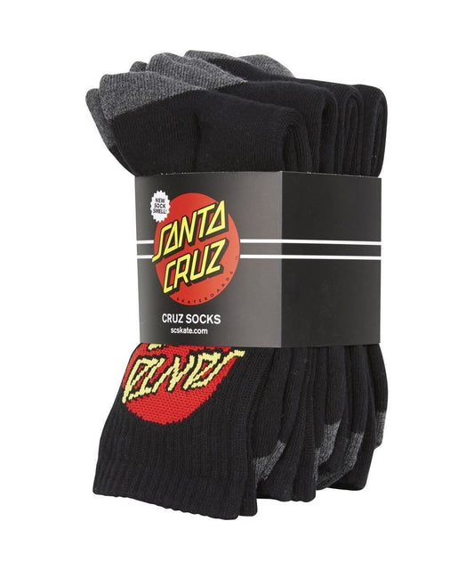 Santa Cruz Socks 4 Pack Black Crew Size 2-8 New Youth Skateboard Sox