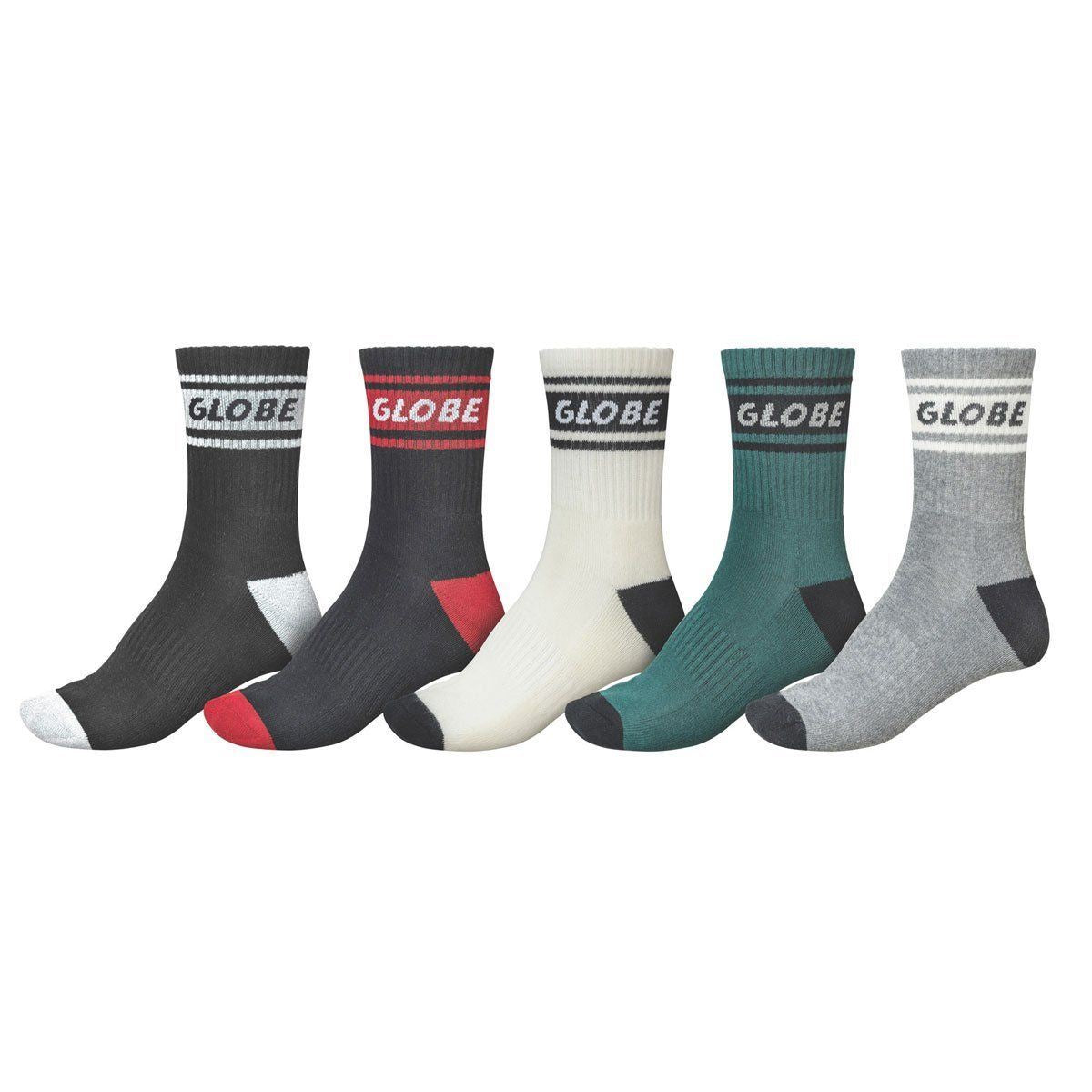 Globe Socks 5 Pack Schooler Crew Assorted Colour Size 7 11 Skateboard Sox