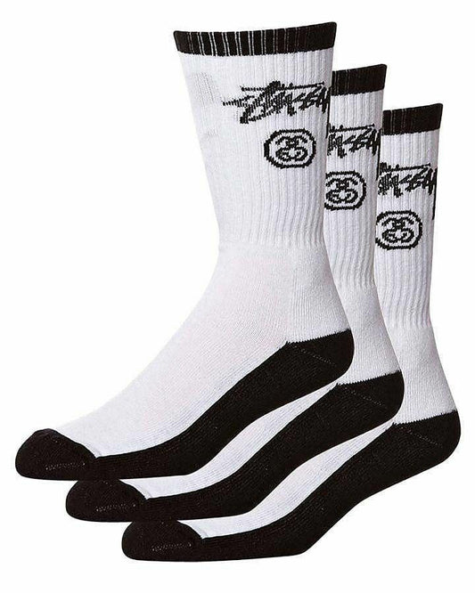 Stussy Socks Stock Crew Black White 3 Pack Size OSFM New Skateboard Sox