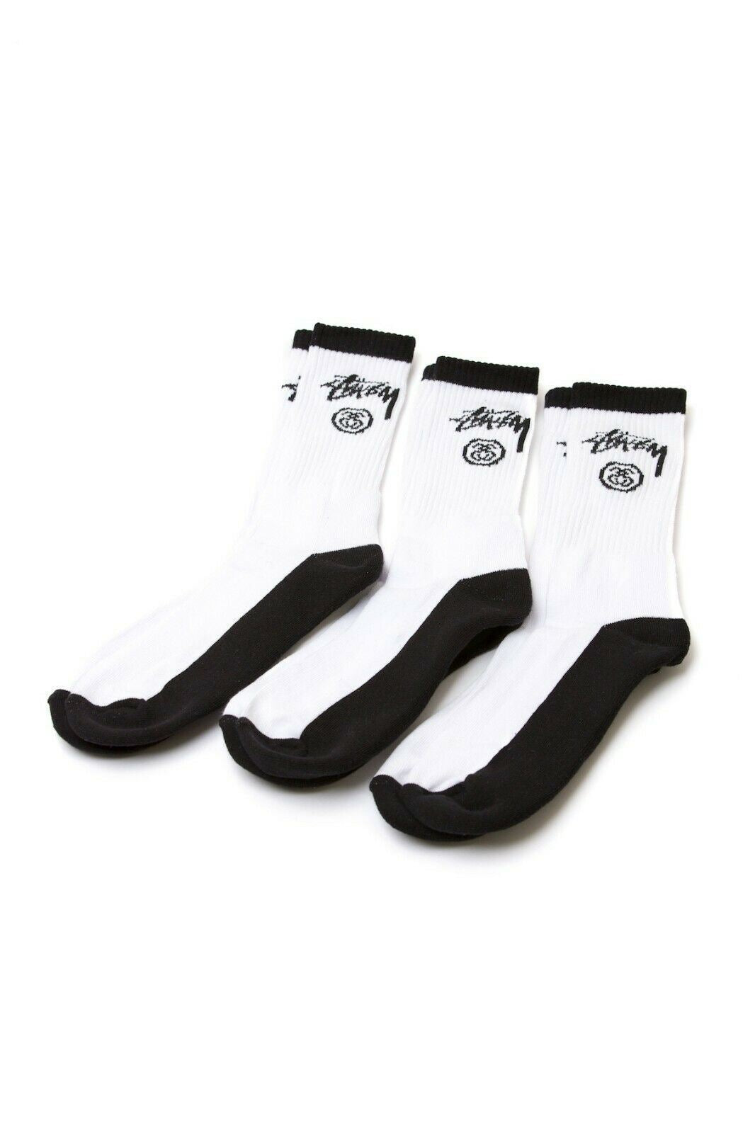 Stussy Socks Stock Crew Black White 3 Pack Size OSFM New Skateboard Sox