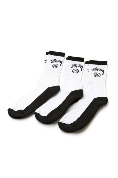 Stussy Socks Stock Crew Black White 3 Pack Size OSFM New Skateboard Sox