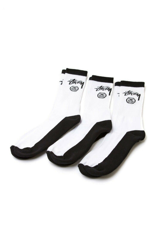 Stussy Socks Stock Crew Black White 3 Pack Size OSFM New Skateboard Sox