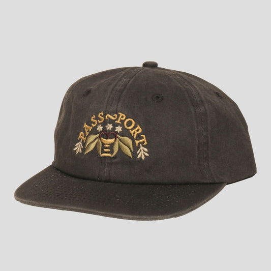 Passport Cap ARCHED EMBROIDERY Black 6 Panel StrapBack Pass port Skateboard Hat