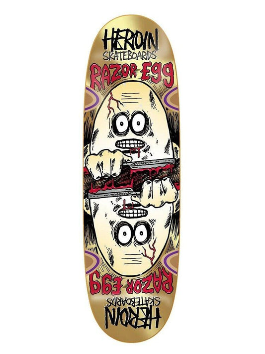 Heroin Skateboard Deck Razoregg Symmetrical Gold 9.5"