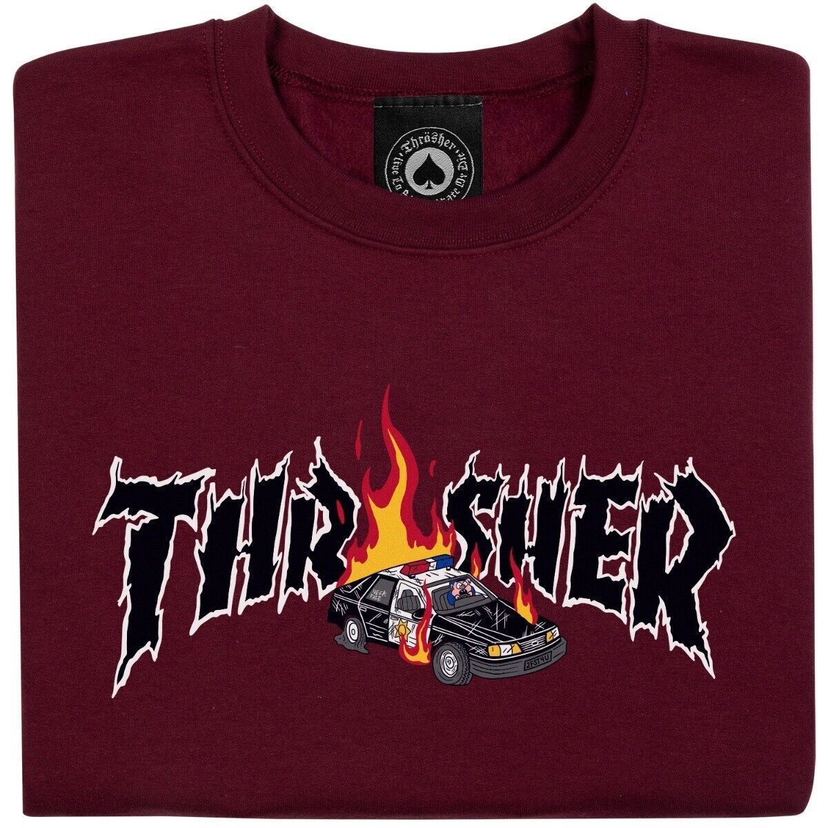 Thrasher Crew Neckface Cop Car Maroon Skateboard Pullover Sweatshirt