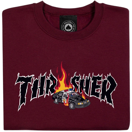 Thrasher Crew Neckface Cop Car Maroon Skateboard Pullover Sweatshirt