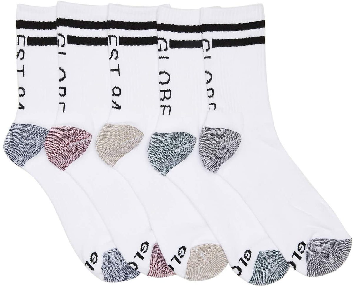 Globe Socks 5 Pack Carter White Crew Assorted Size 7 11 Skateboard Sox