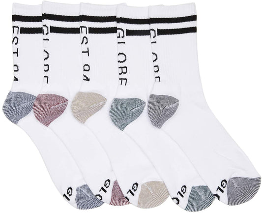 Globe Socks 5 Pack Carter WHITE Crew Assorted SIZE 7-11 Skateboard Sox