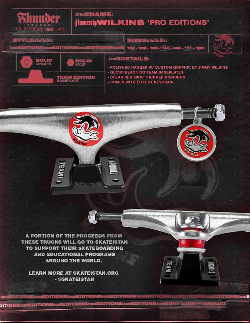 Thunder Skateboard Trucks 148 Jimmy Wilkins Pro Edition Polish/Black 8.25" Axles