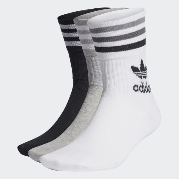 Adidas Originals Socks 3 Pack White Grey Black Mid Cut Crew Skateboarding Sox