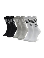 Adidas Originals Socks 3 Pack White Grey Black Mid Cut Crew Skateboarding Sox