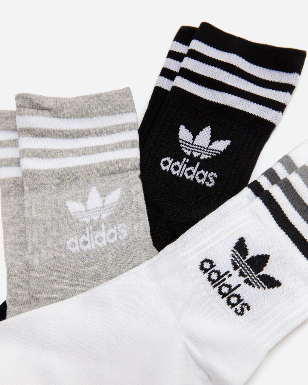 Adidas Originals Socks 3 Pack White Grey Black Mid Cut Crew Skateboarding Sox