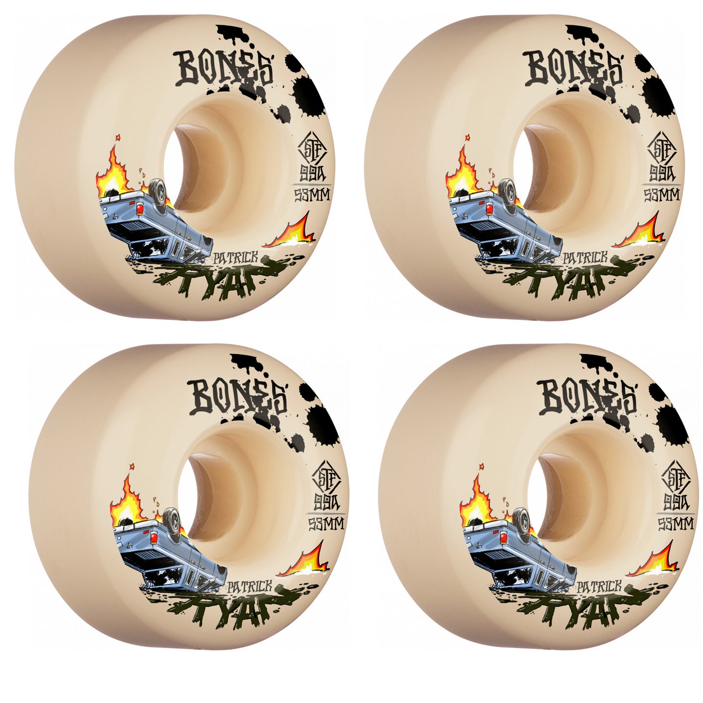 Bones Skateboard Wheels Ryan Crash & Burn 53mm V4 Wide STF 99a
