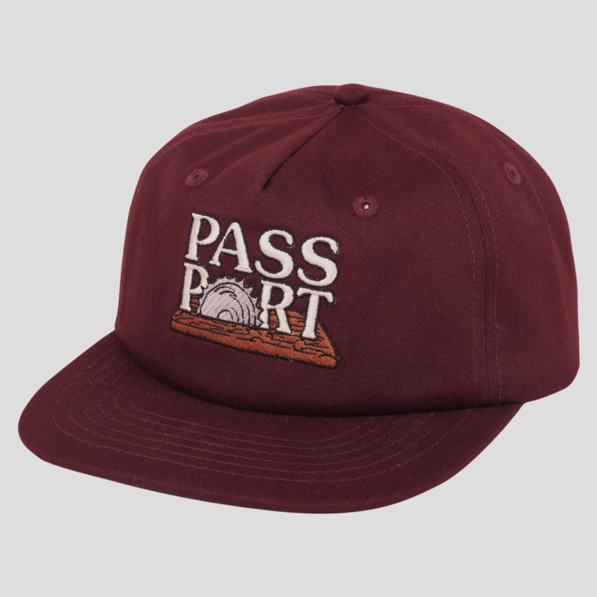 Passport Cap Circle Saw Burgundy 5 Panel Snapback Pass Port Skateboard Hat